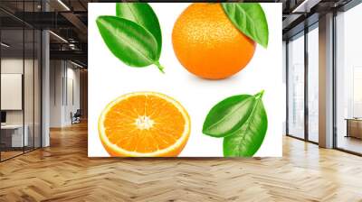 Set of orange fruits and orange half. Collection orange isolated on a white background. Clipping path. Orange macro studio photo Wall mural