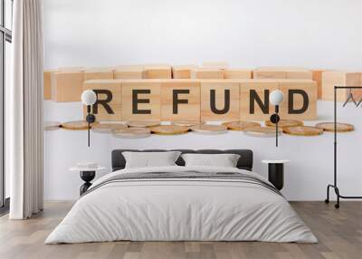 refund - wooden letters on the office desk, white background, business concept Wall mural