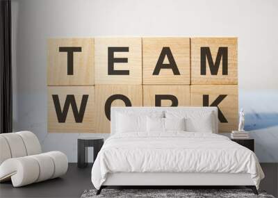 teamwork written on a wooden cube, concept Wall mural