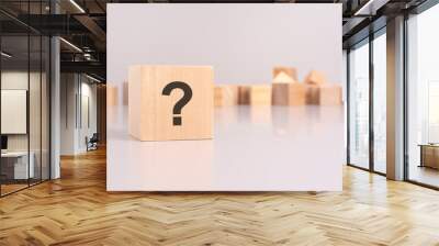 wooden cube with question mark over a grey background with copy space Wall mural