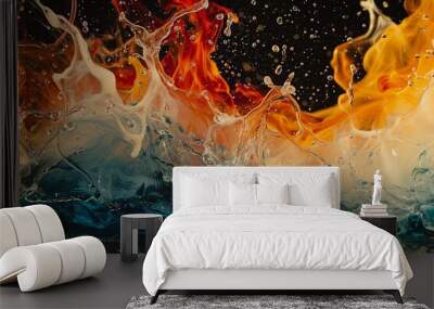 Abstract background. Fire and water together in dynamic way. Two colors contrast each other. Wall mural