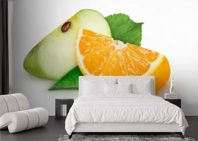 Apple and orange slices on isolated white background Wall mural