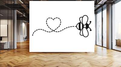 Cartoon Bee Flying on a Heart Shaped Dotted Route Wall mural