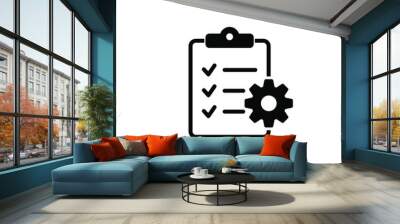 Clipboard with gear isolated icon. Technical support check list icon. Management flat icon concept. Software development. Wall mural