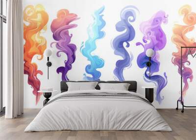 Colorful fog or smoke set. Cartoon flat gradient. Comic design isolated Wall mural