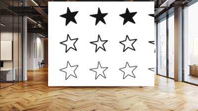 Hand drawn star icons set, various five pointed black outlined stars, vector illustration. Wall mural