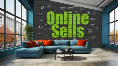 Advertising concept: Online Sells on wall background Wall mural