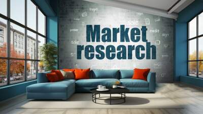 Advertising concept: Painted blue text Market Research on Digital Data Paper background with  Hand Drawn Marketing Icons Wall mural