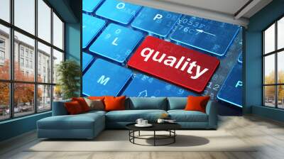 advertising concept: quality on computer keyboard background Wall mural