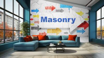 Building construction concept: arrow with Masonry on grunge wall background Wall mural