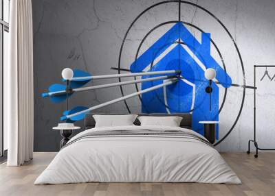 Business concept: arrows in Home target on wall background Wall mural