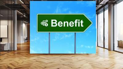 Business concept: Benefit and Calculator on road sign background Wall mural