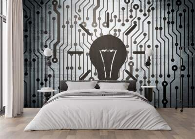 Business concept: circuit board with Light Bulb Wall mural