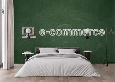 Business concept: Computer Pc and E-commerce on chalkboard Wall mural