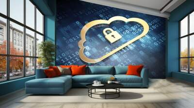 Cloud computing concept: Golden Cloud With Padlock on digital ba Wall mural