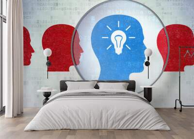 Finance concept: Head Whis Lightbulb with optical glass on digit Wall mural