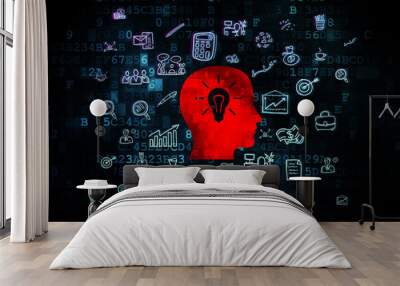 Finance concept: Head With Light Bulb on Digital background Wall mural