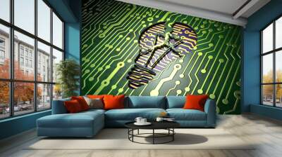 Finance concept: Light Bulb on circuit board background Wall mural