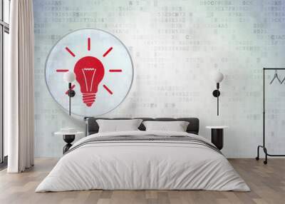 Finance concept:  Light Bulb with optical glass on digital backg Wall mural