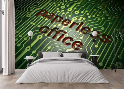 Finance concept: Paperless Office on circuit board background Wall mural