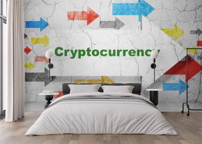 Information concept:  arrow with Cryptocurrency on grunge textured concrete wall background, 3D rendering Wall mural