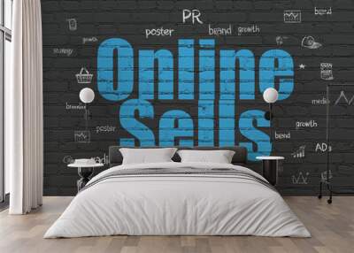 Marketing concept: Online Sells on wall background Wall mural