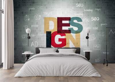 Marketing concept: Painted multicolor text Design on Digital Data Paper background with  Hand Drawn Marketing Icons Wall mural