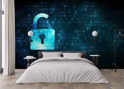 Safety concept: Opened Padlock on digital background Wall mural