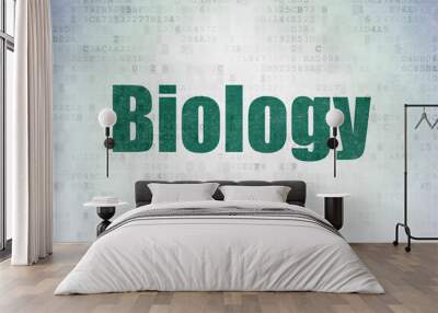 Science concept: Painted green word Biology on Digital Data Paper background Wall mural