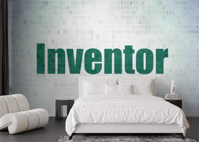 Science concept: Painted green word Inventor on Digital Data Paper background Wall mural