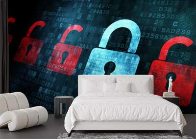 Security concept: Lock on digital screen Wall mural