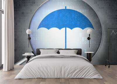 security concept: umbrella with optical glass on digital backgr Wall mural