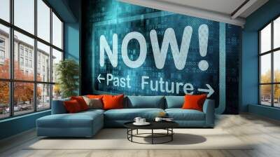 Timeline concept: pixeled word Past Now Future on digital screen Wall mural