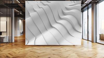 3D illustration of white surface made of waving lines, abstract background Wall mural