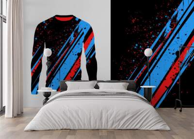 Long sleeve jersey red blue black grunge texture for extreme sportwear, racing, cycling, football, motocross, travel. Vector background. Wall mural