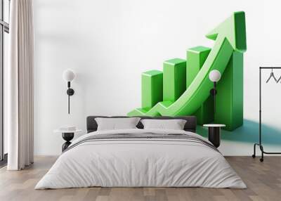 Market trend, investment growth, green arrows up on white background, 3D style illustration Wall mural