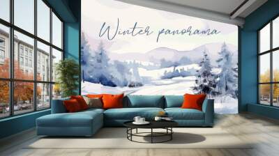 Minimalistic winter panoramic landscape with copy space, vector watercolor style. Vector illustration Wall mural