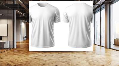 Set of white t-shirt round neck front, back view, png isolated background Wall mural