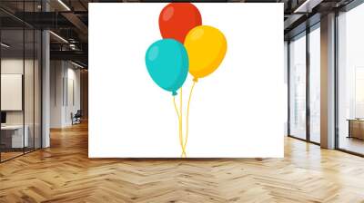 Bunch of balloons in cartoon flat style isolated on white background. Vector set Wall mural