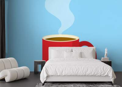 Red coffee mug with steam in flat design style. Vector illustration Wall mural