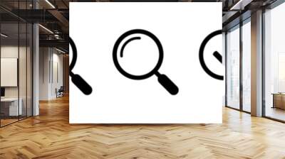 Magnifying glass simple icon collection. Search icon set, zoom in and zoom out icons. Magnifier or loupe with check mark sign. Vector illustration. Wall mural