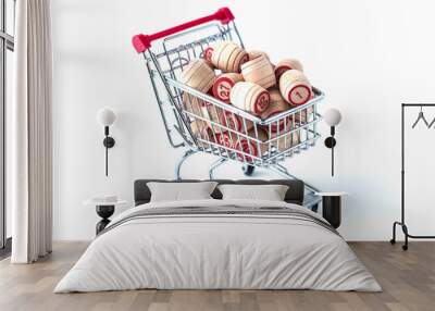 Shopping cart, kegs lotto. White background Wall mural