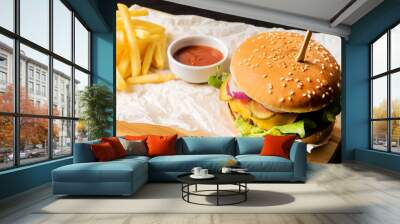 burger with french fries Wall mural