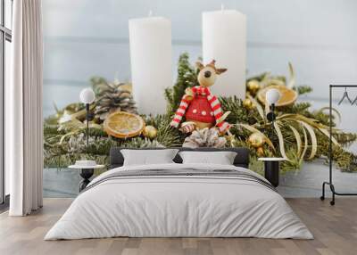 Christmas decoration on the wooden background Wall mural