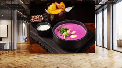 cold beetroot soup with baked potato Wall mural