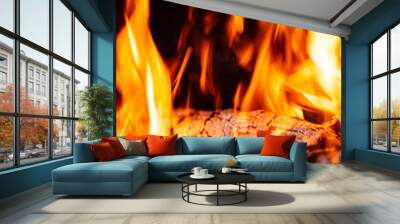 Fire Pit at night showing glowing embers Wall mural