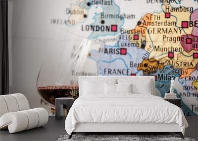 glass of wine near map Wall mural