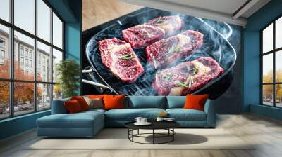 grilled steaks on the pan Wall mural