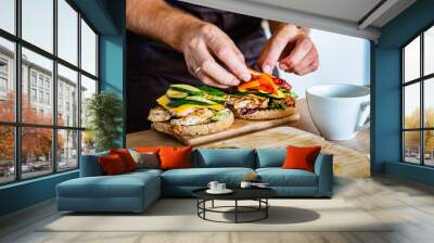 man making burger on the kitchen Wall mural