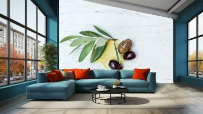 olives with leaves and oil Wall mural